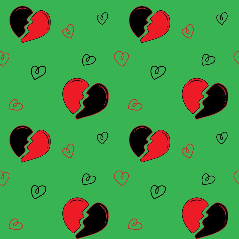 Seamless pattern with broken hearts and small hearts. Seamless vector pattern in doodle style. Template for fabric, textiles, wrapping paper, wallpaper and other decorations.