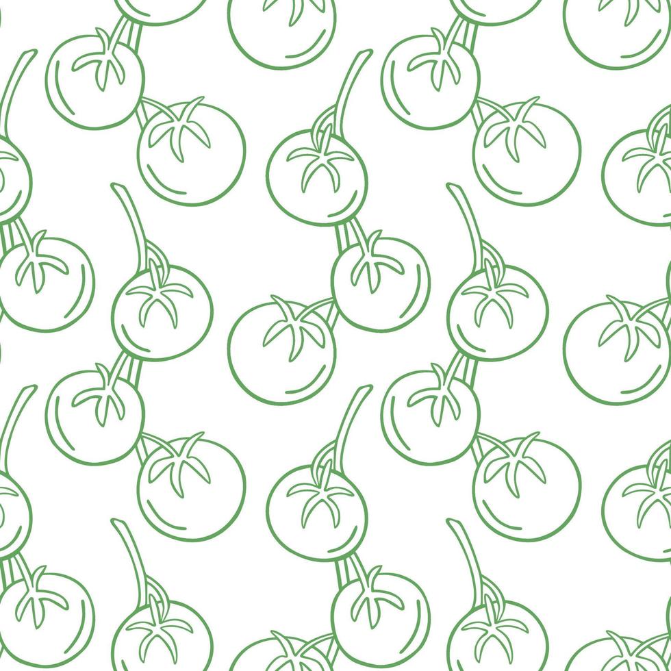 Seamless pattern with tomatoes on a twig in the style of a doodle. Vector image.