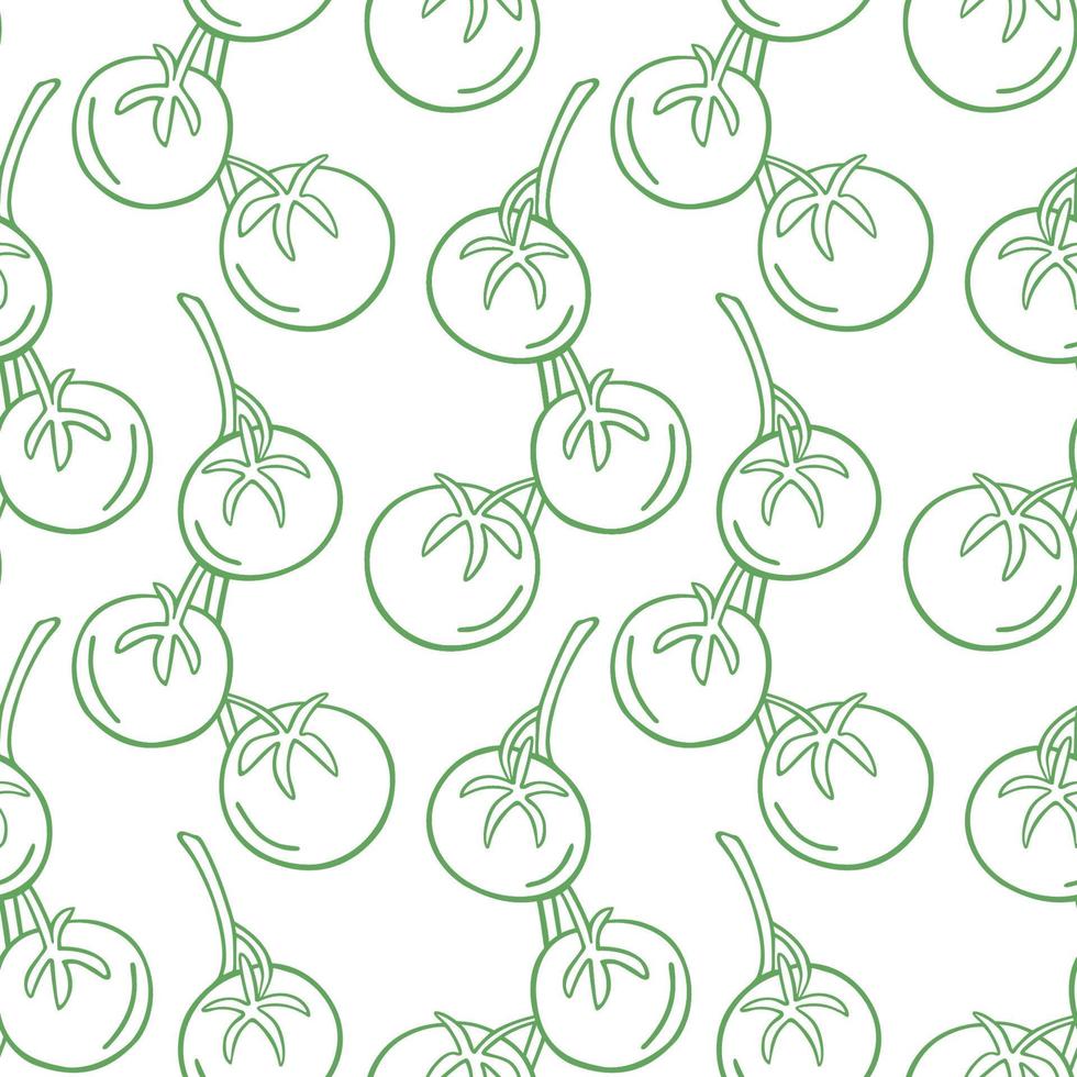 Seamless pattern with tomatoes on a twig in the style of a doodle. Vector image.