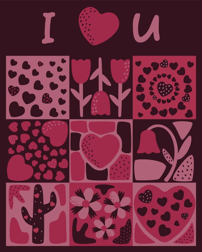 A love-themed postcard. A poster with the inscription I love you. Vector illustration in the style of minimalism.