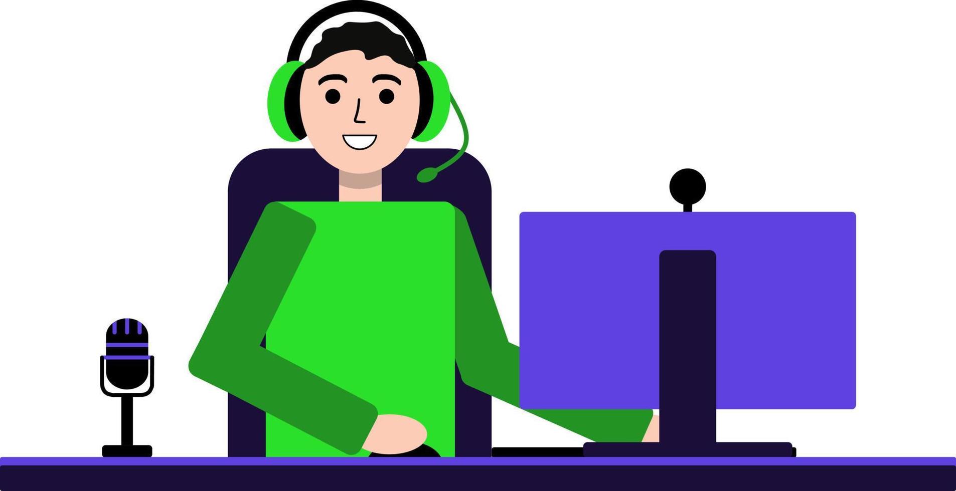 Game streamer, vector illustration.