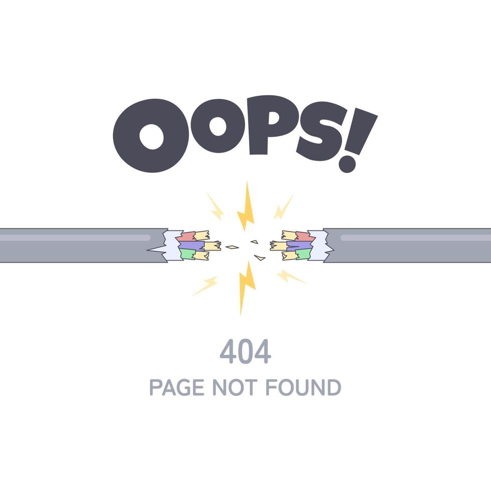 404 not found, oops error page, disconnected cable concept illustration flat design vector eps10. modern graphic element for landing, empty state ui, infographic, icon