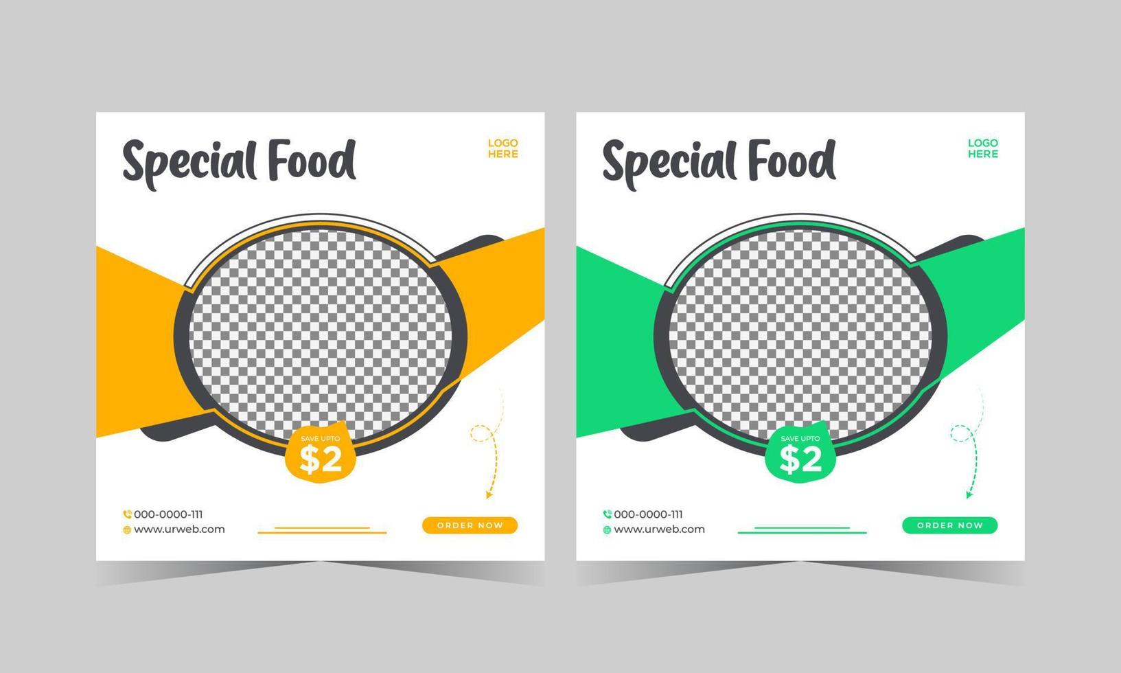 Food social media post design template. Special food social media banner design vector illustration. Square size.