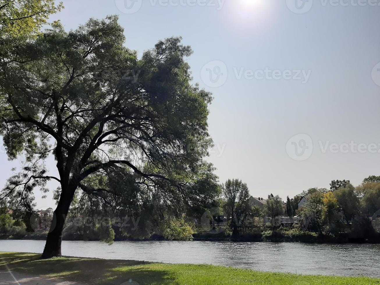 spring Danube river landscape near Regensburg city, Germany, Europe photo