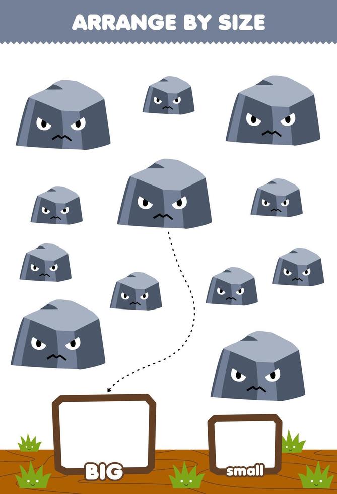 Education game for children arrange by size big or small put it in the gift box of cute cartoon stone printable nature worksheet vector