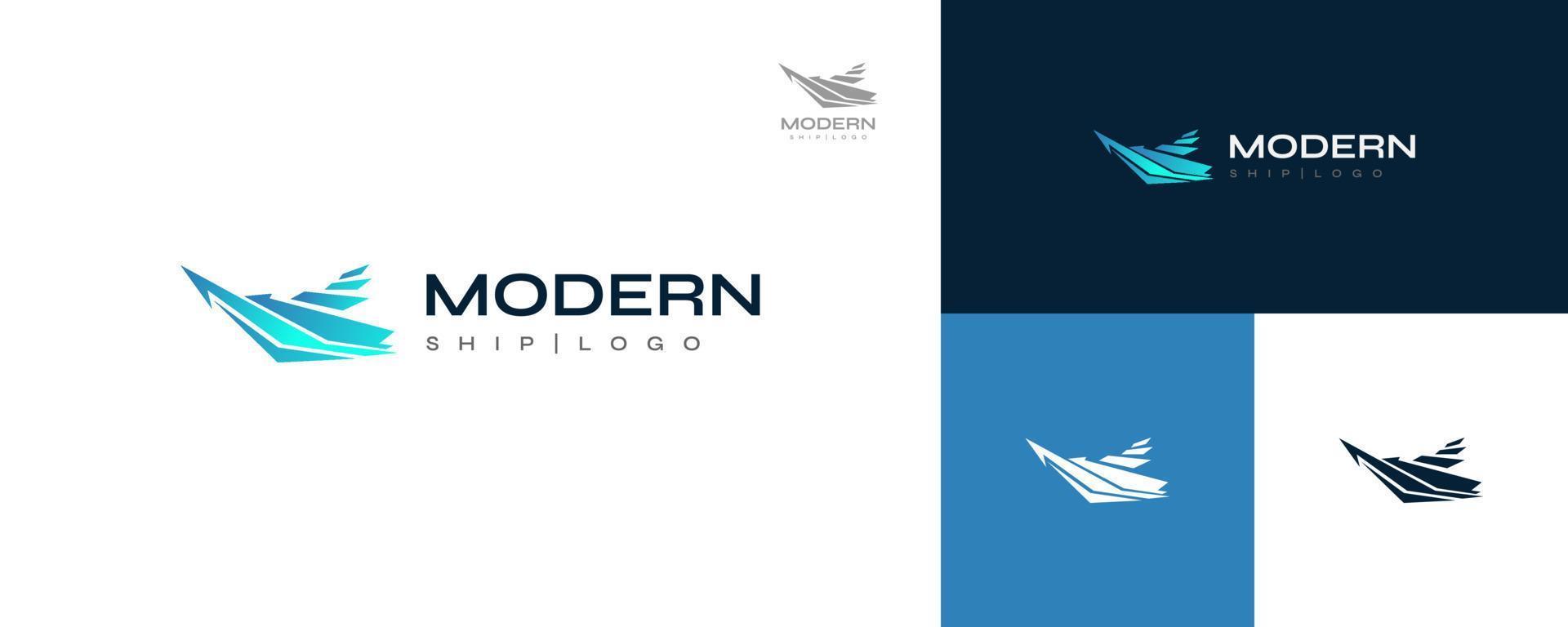 diseño de logotipo de barco moderno y futurista en concepto de gradiente azul. crucero, logotipo o icono de yate vector