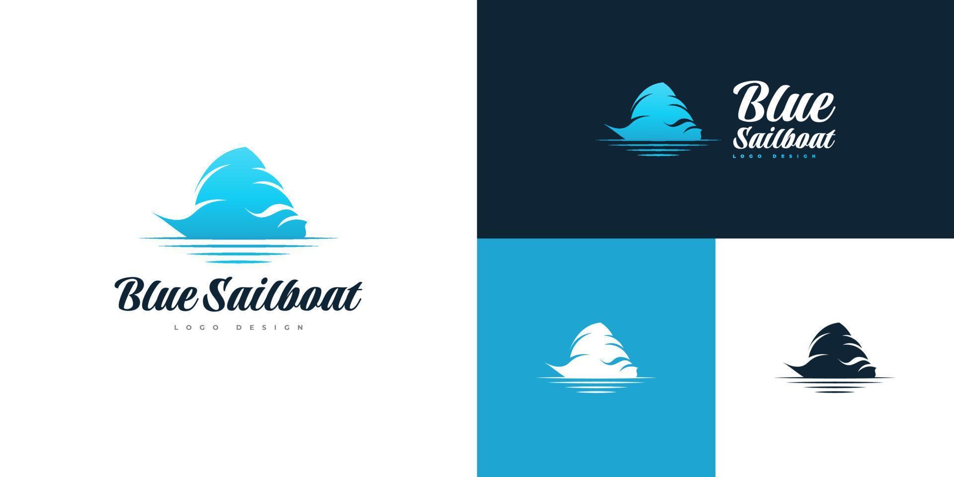 Abstract Blue Sailboat Logo with Waves. Ship Logo or Icon vector