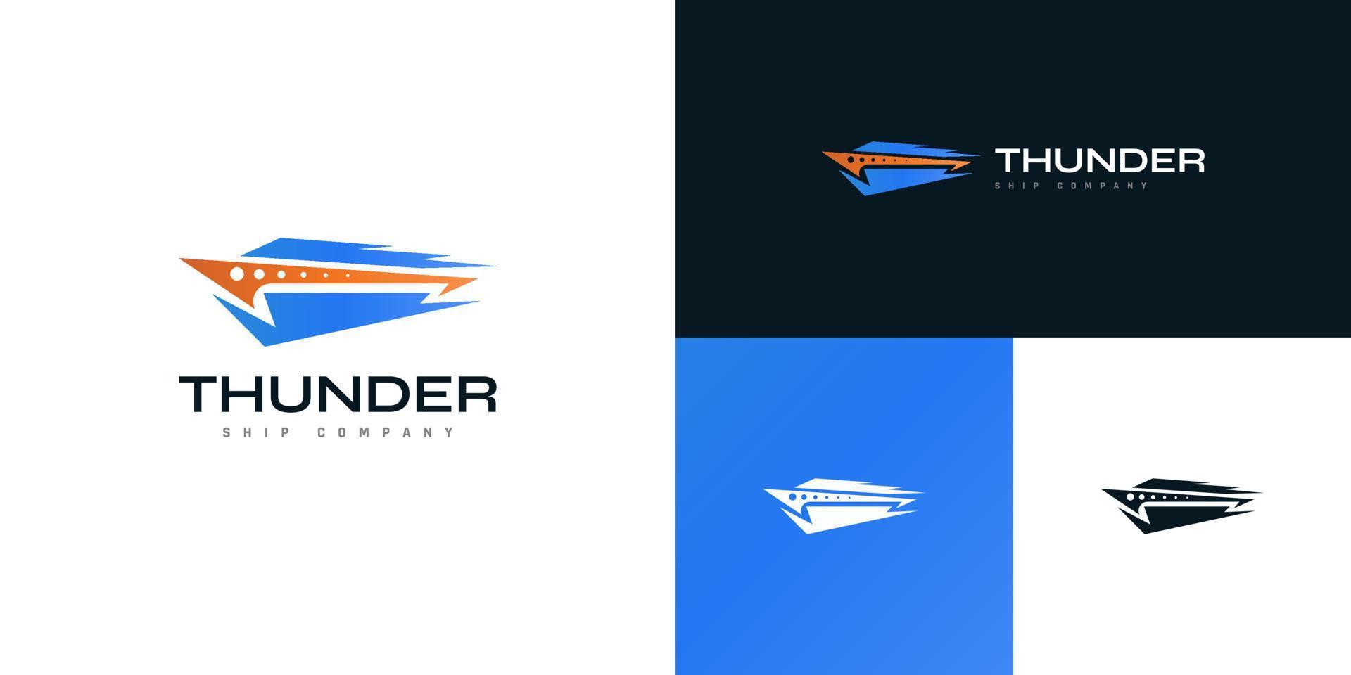 logotipo de barco moderno con concepto de trueno. crucero, logotipo o icono de yate vector