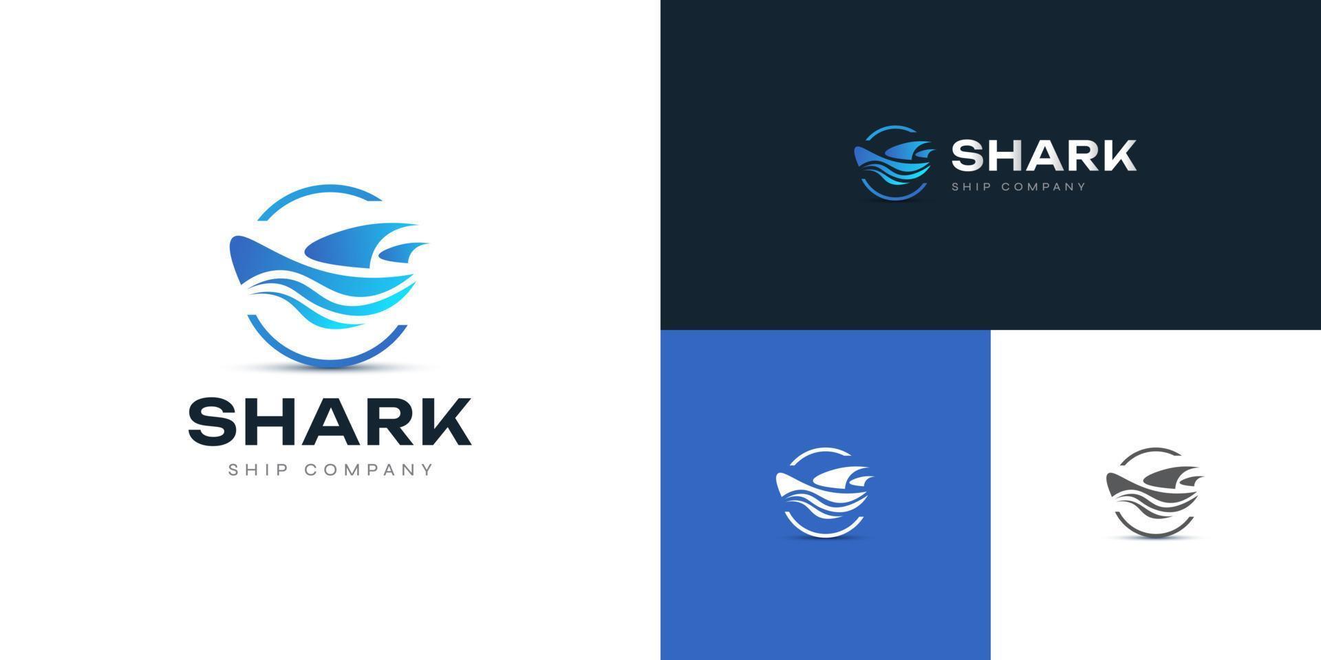 Blue Ship Logo Design Shaped Shark vector