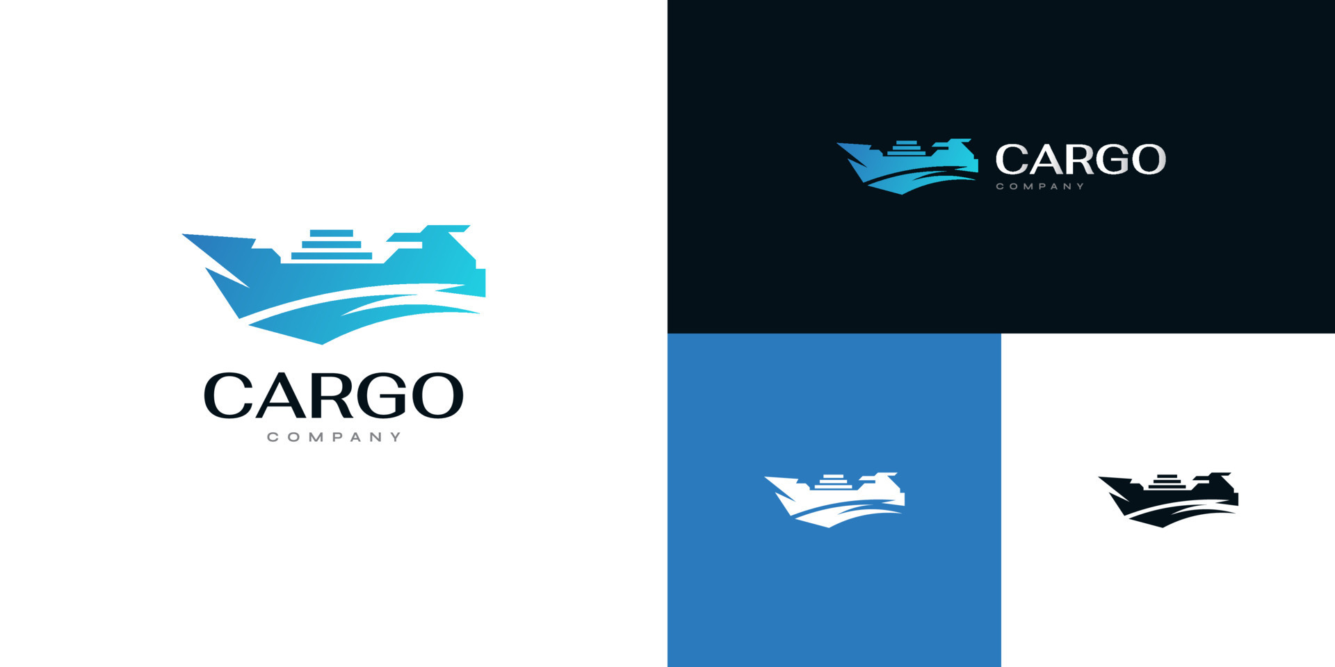 Abstract and Modern Blue Cargo Ship Logo Design. Ship Logo for Delivery