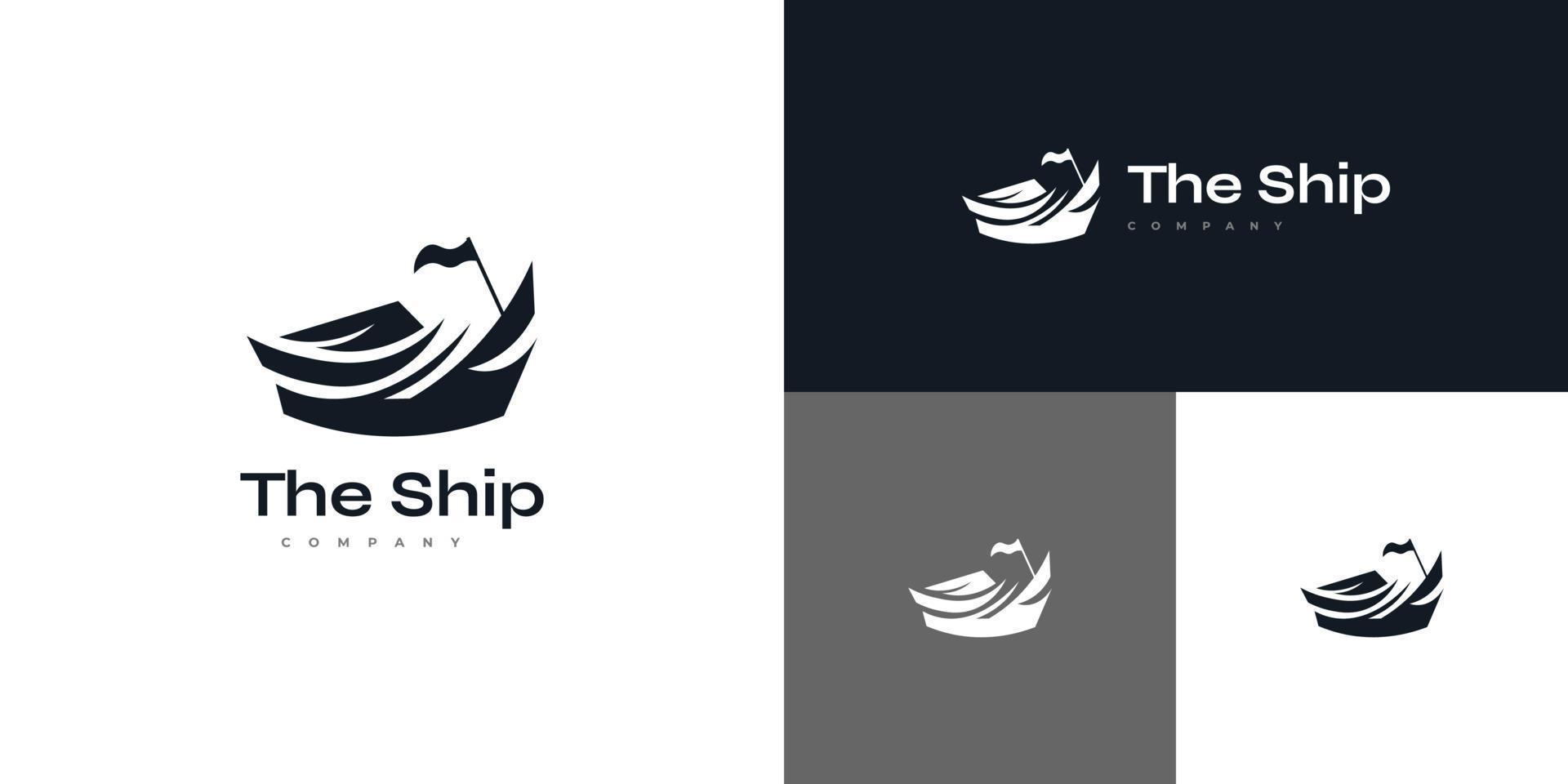 Abstract Ship Logo Design with Flag. Sailboat, Cruise Logo or Icon vector