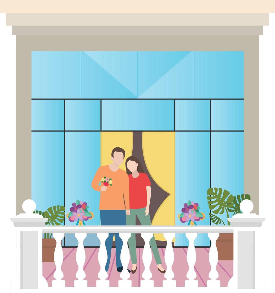 Couple standing in balcony Illustration vector