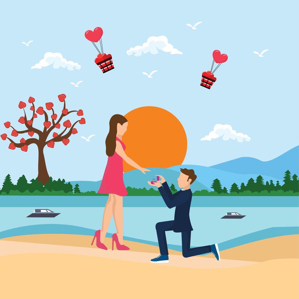 hombre proponiendo chica para matrimonio ilustración vector