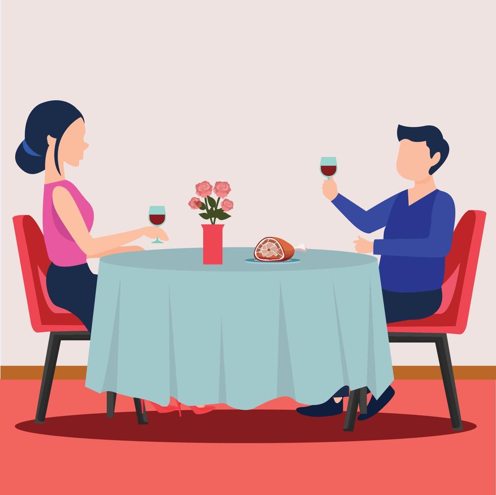 pareja en una cena romántica cita ilustración vector