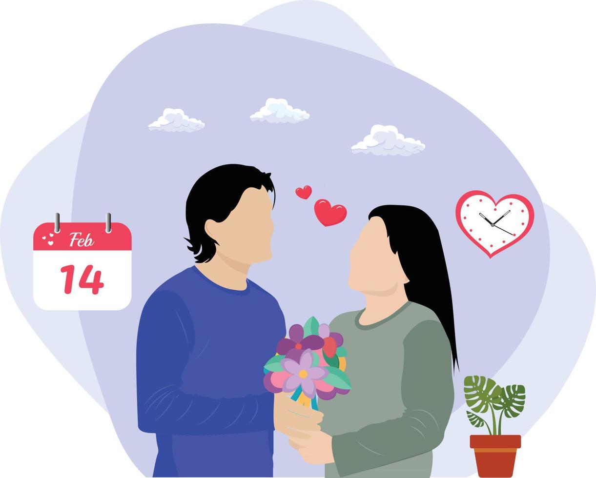 Man giving flower bouquet on valentine's day Illustration vector