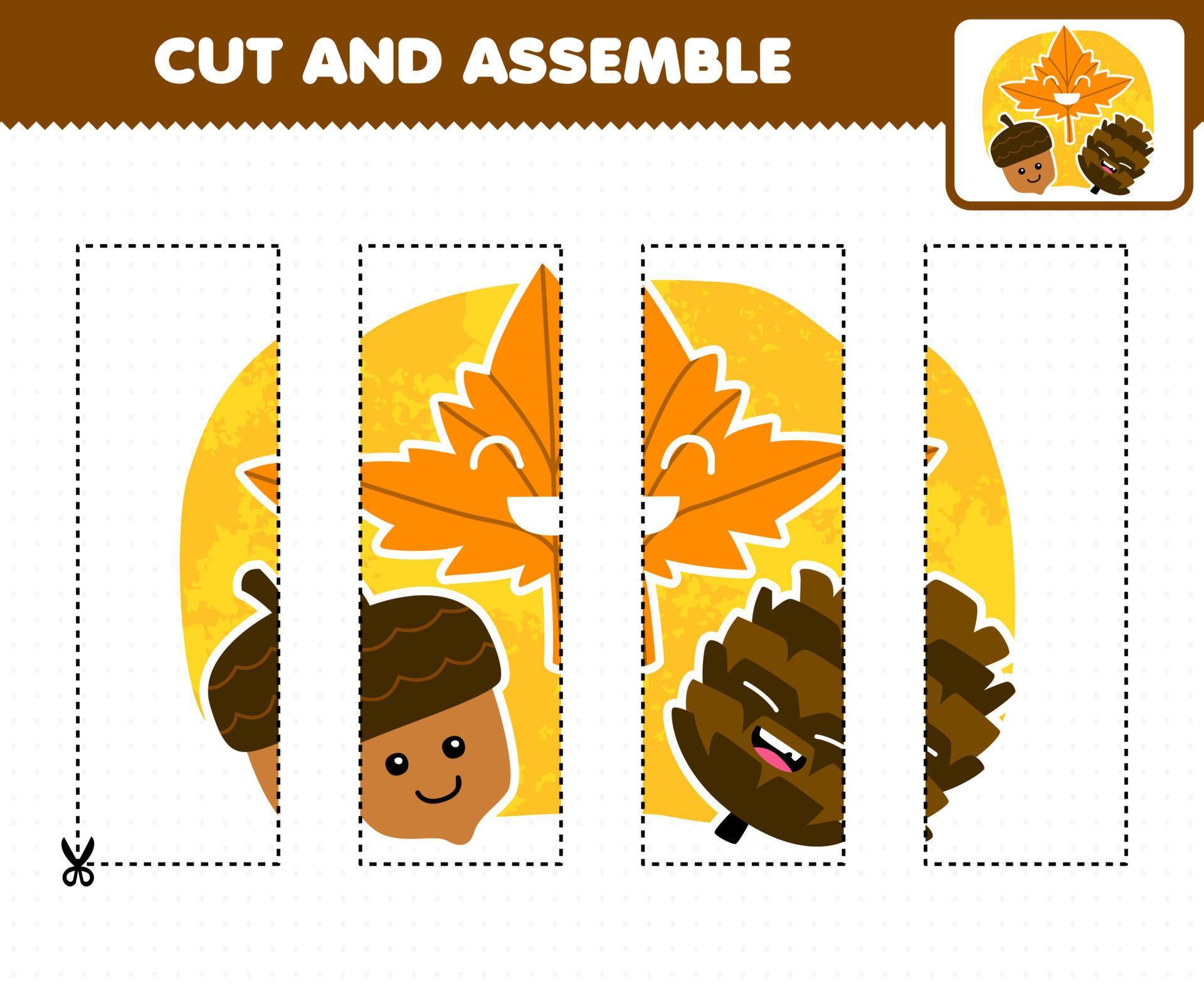 Education game for children cutting practice and assemble puzzle with