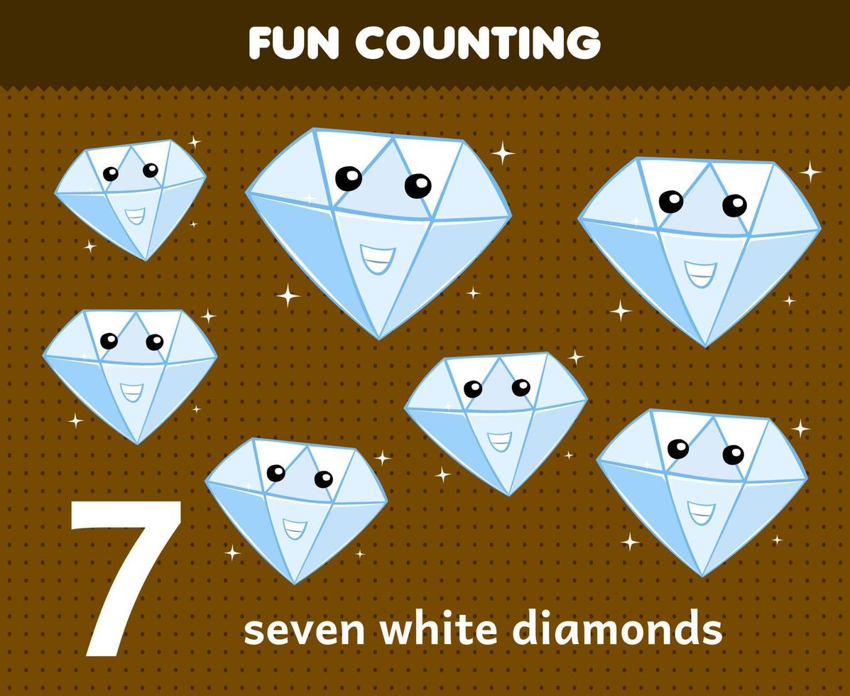 Education game for children fun counting seven white diamonds printable nature worksheet vector