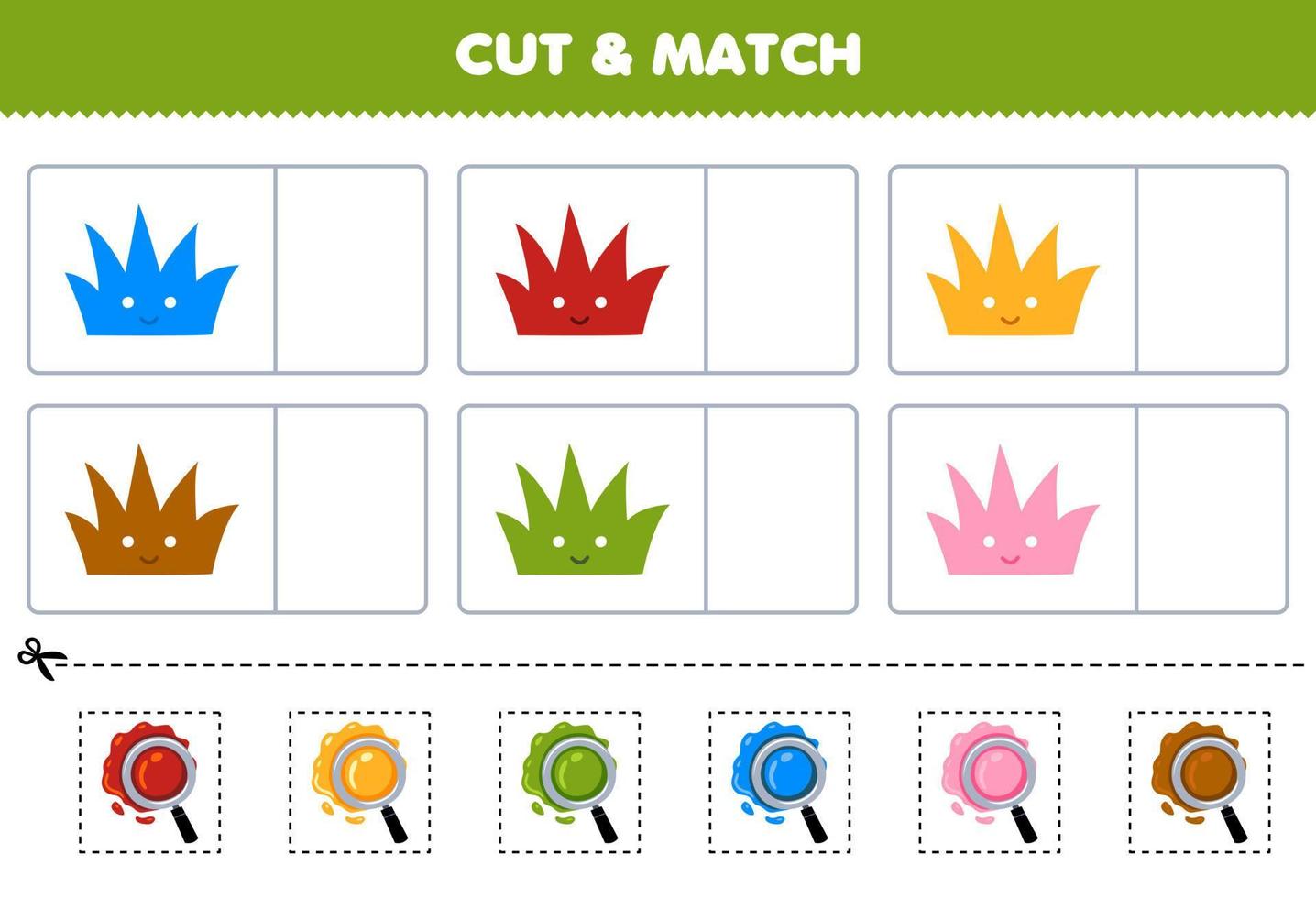 Education game for children cut and match the same color of cute cartoon grass printable nature worksheet vector