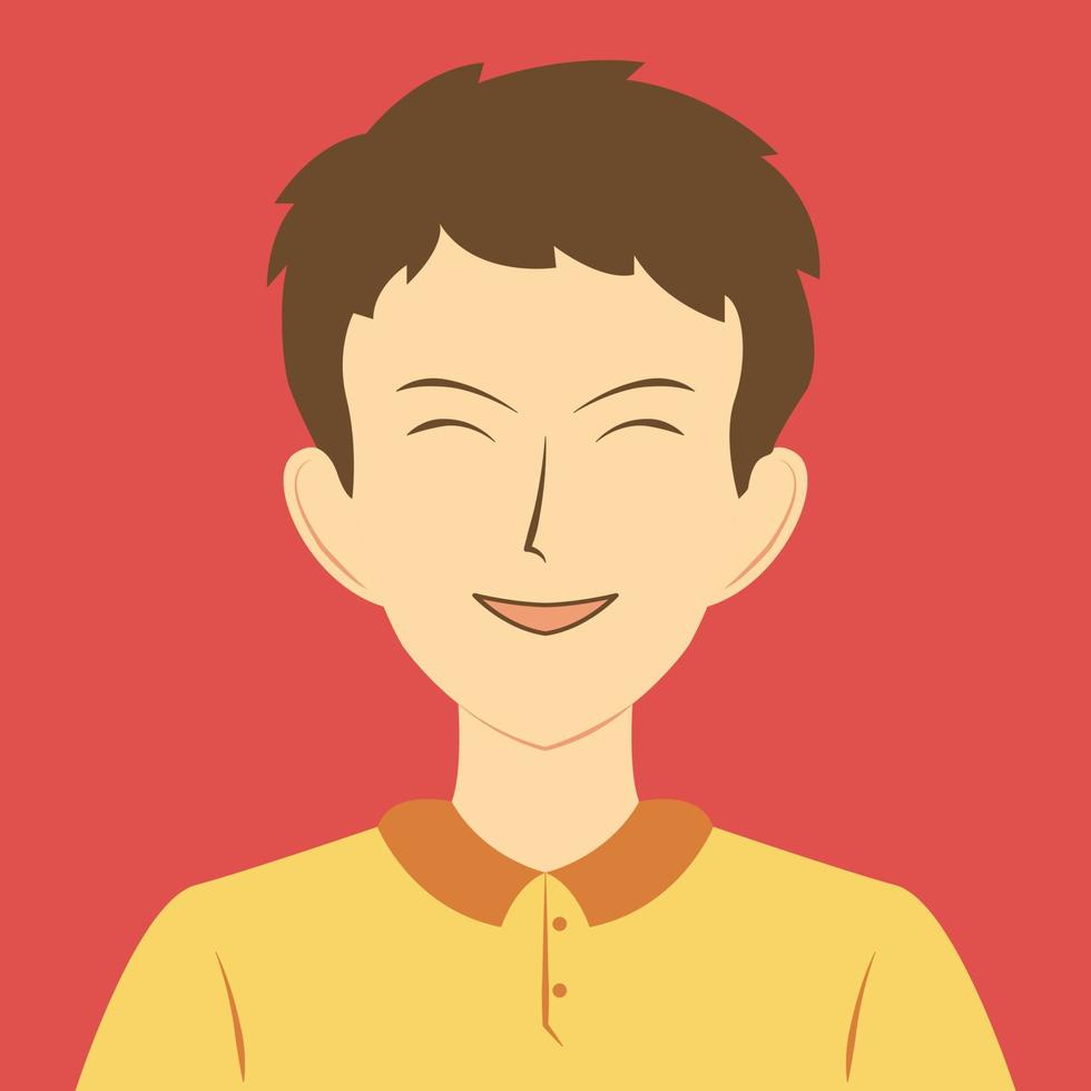 Avatar portrait of a young man laughing. Flat vector illustration