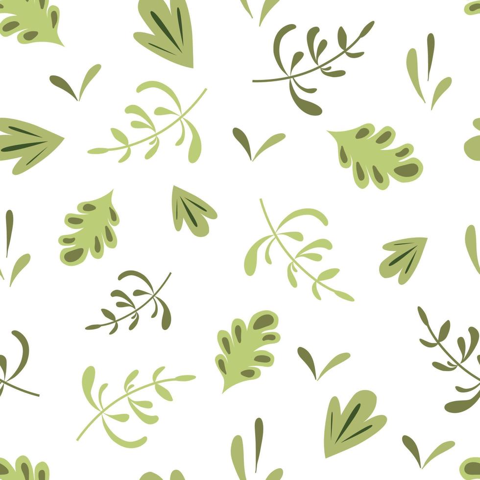 patrón sin costuras a base de hierbas fondo de hierba verde naturaleza diseño orgánico patrón salvaje ecológico. diseño textil con estampado botánico de hojas pintadas a mano. ilustración de naturaleza verde simple. ornamento interminable. vector