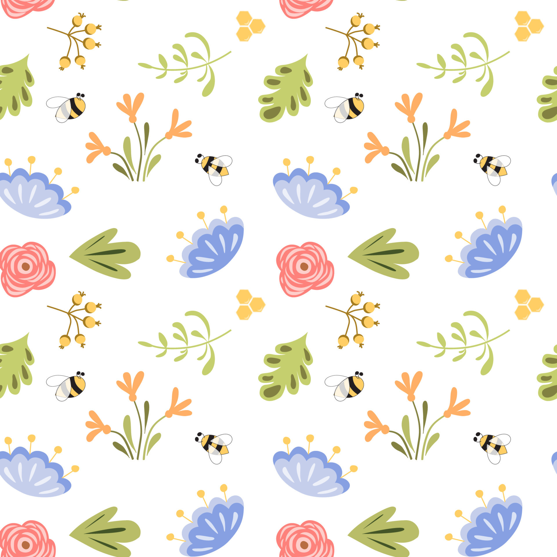 Flowers insects pattern. Trendy endless floral ditsy background ...