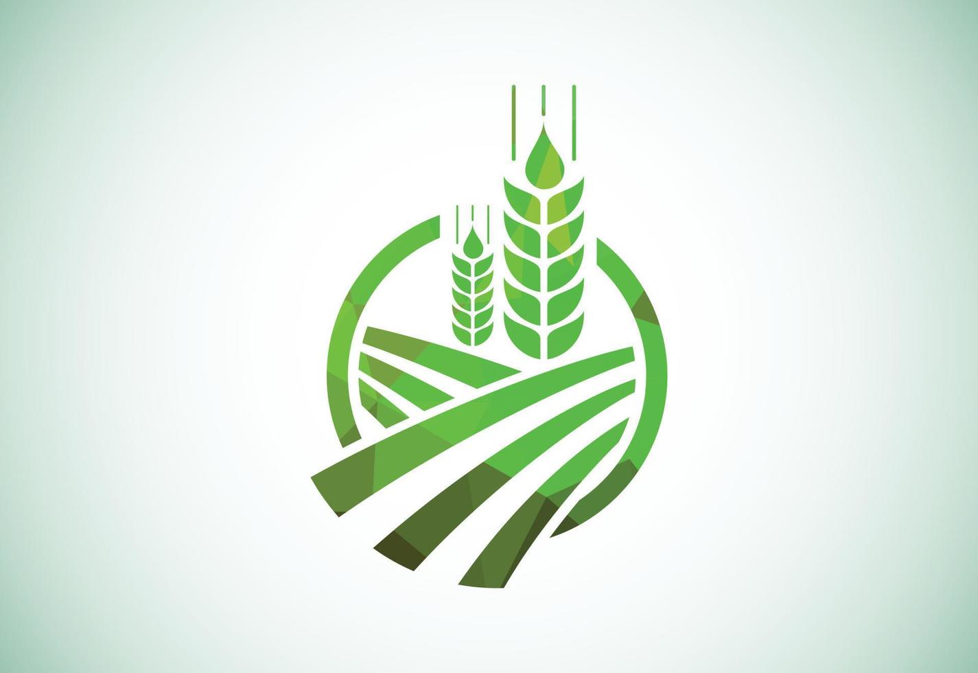 icono y logotipo de estilo polivinílico bajo de trigo y campo. para el estilo de identidad de la empresa de productos naturales y la empresa agrícola. vector