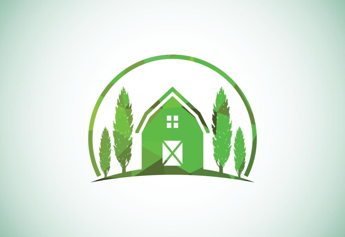 Farm house low poly style logo template, Agriculture icon sign symbol vector