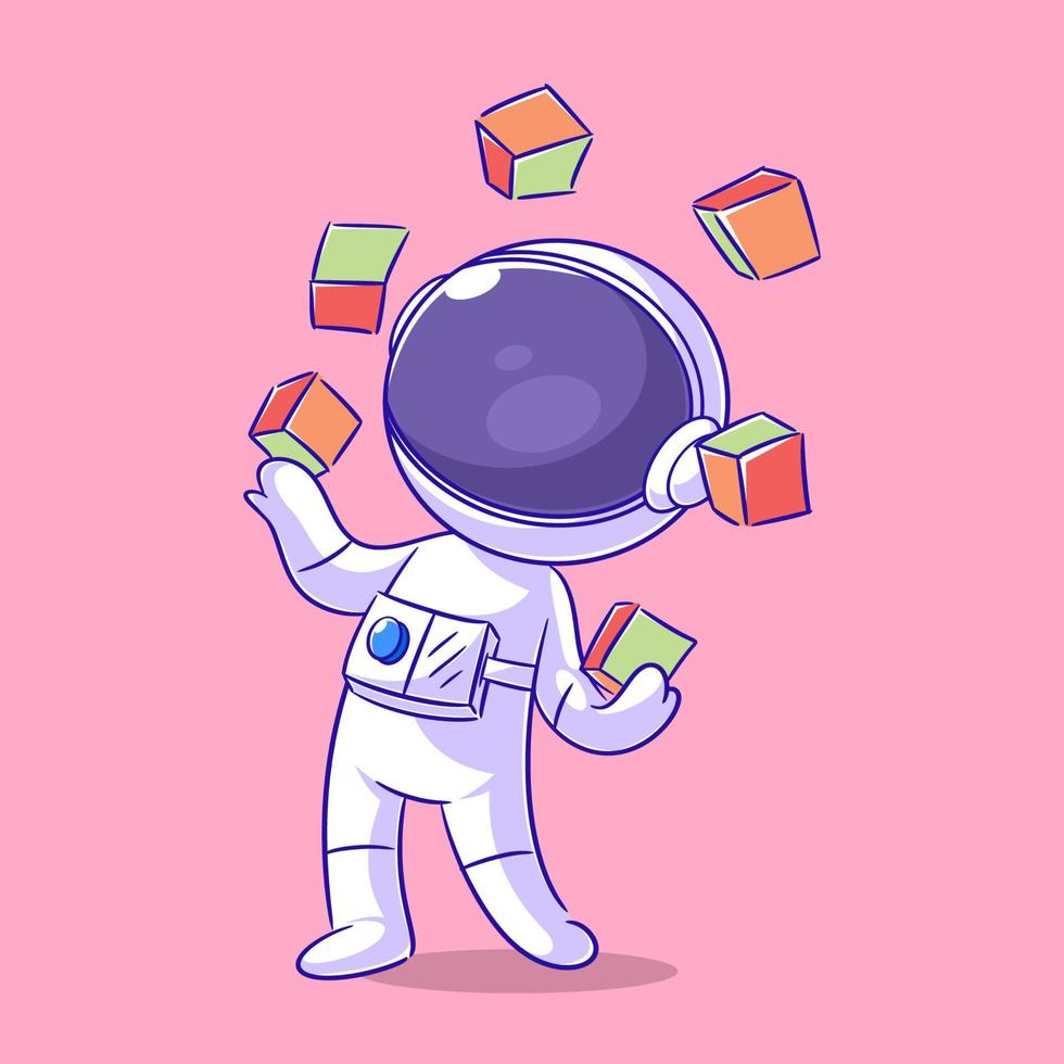 Astronaut is playing colorful dice roll vector