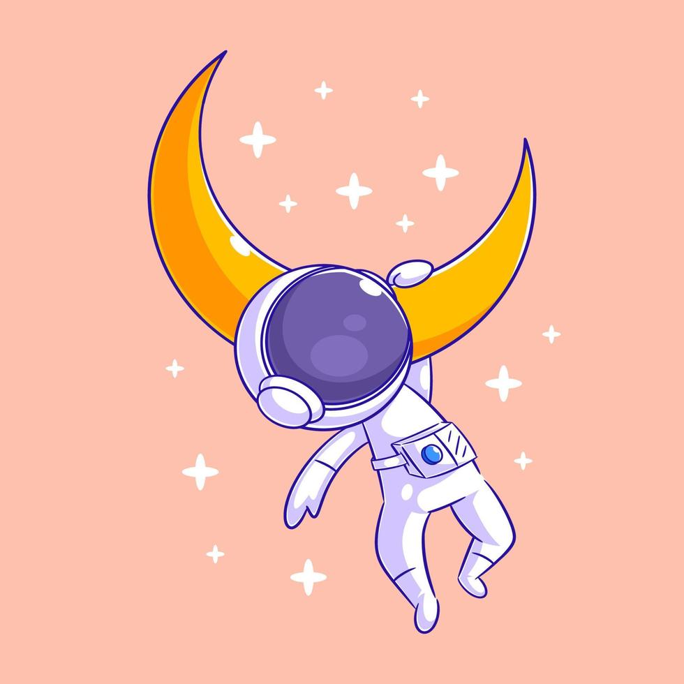 Astronaut hanging on the moon with one hand vector