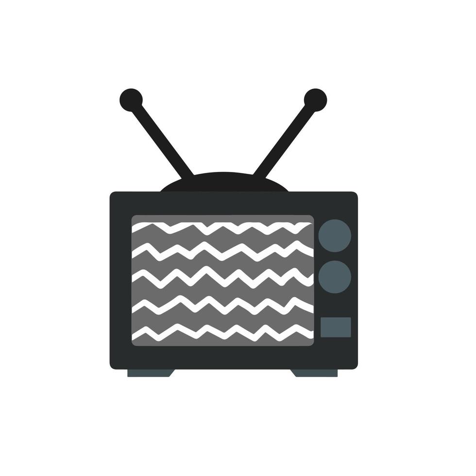 Old TV. Retro television. Problems with broadcasting. Noise and interference on the screen. Home appliance with an antenna. Watch movies and videos. Flat cartoon vector