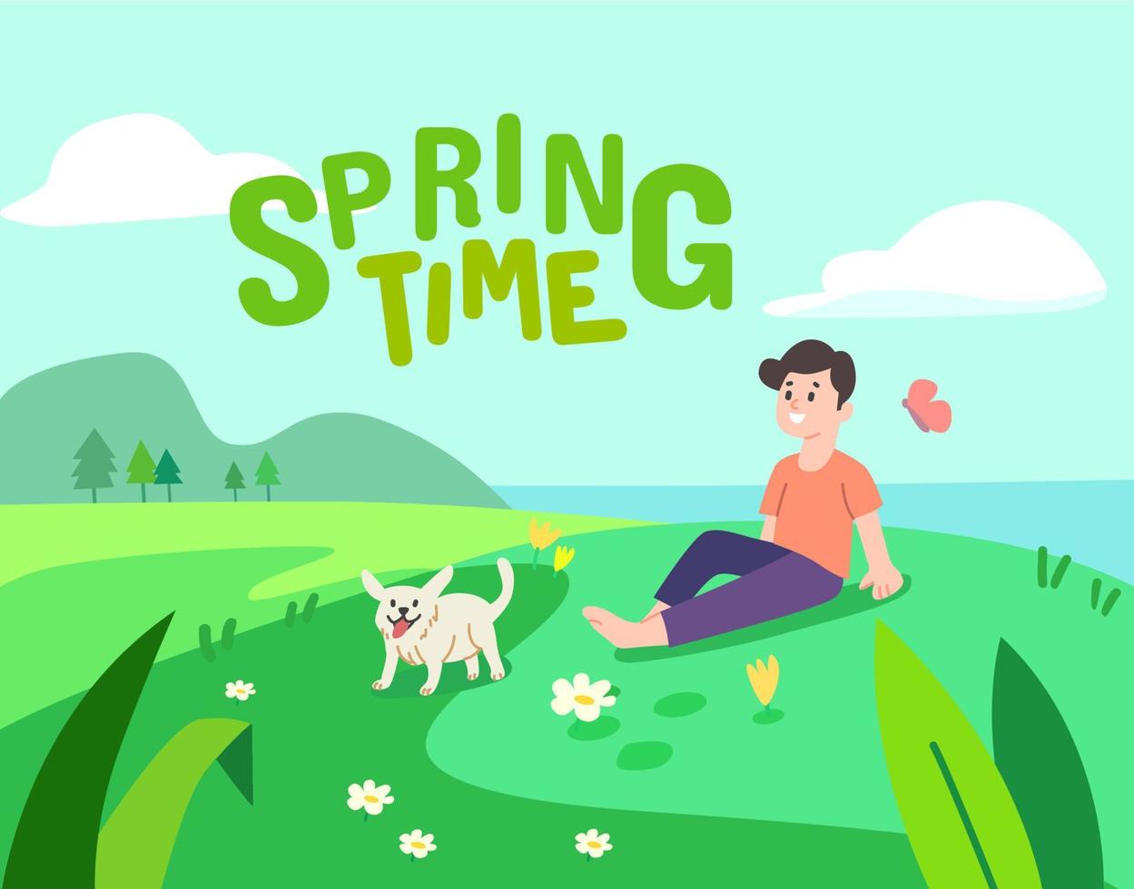 paisaje de ilustración de tiempo de primavera vector