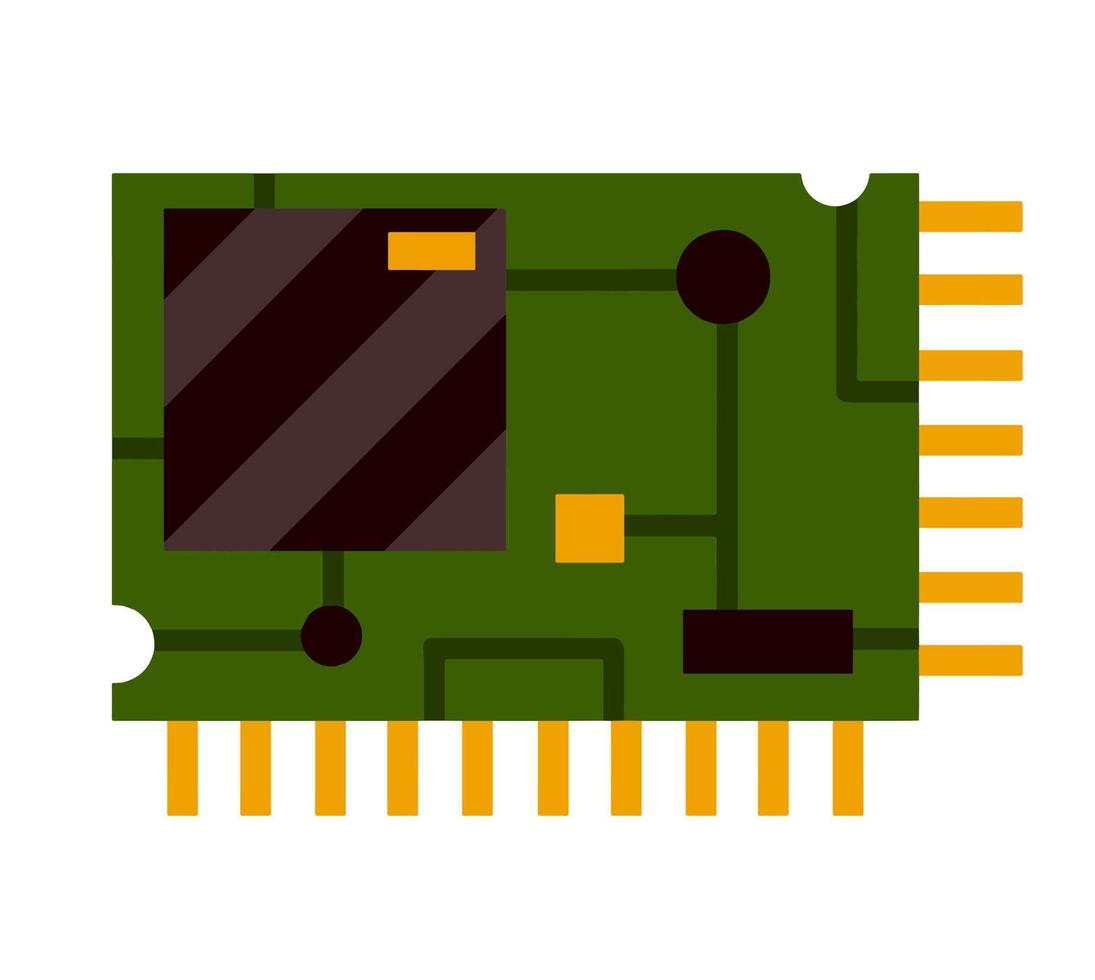 Chip. Computer accessories. Green microchip. The microprocessor and microcircuit icon. Modern technology. Flat illustration vector