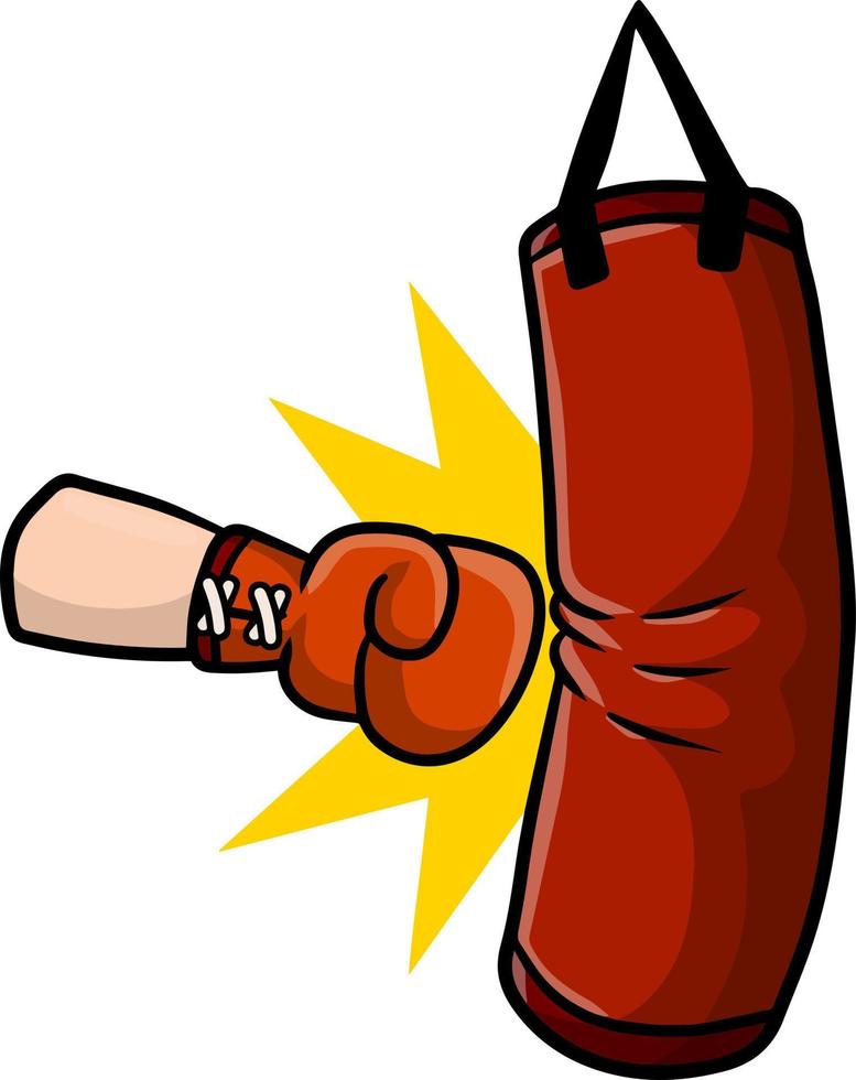 Punching bag. Martial art. Combat skill. Cartoon flat illustration. Boxing training. Red sports object vector