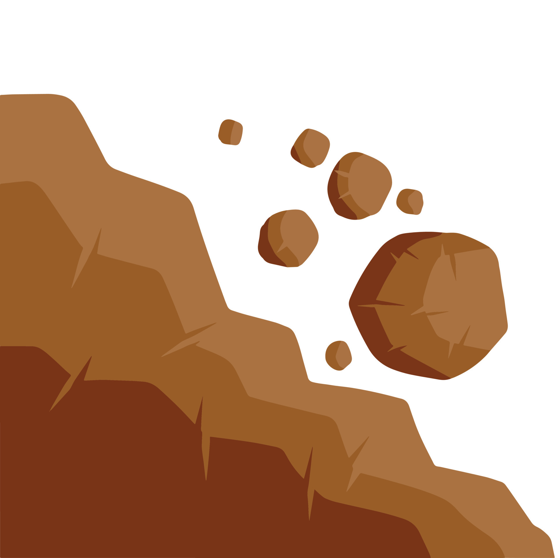 Rock rolls off cliff. Falling boulder. Rockfall and landslide. Brown