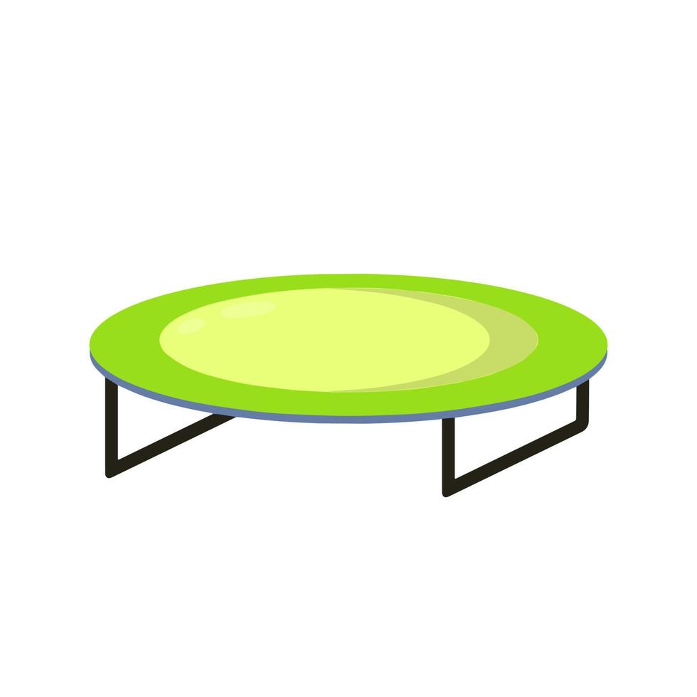 trampolín. equipamiento deportivo para saltar. juguete verde para recreación y entretenimiento infantil. ilustración de dibujos animados plana aislada sobre fondo blanco vector