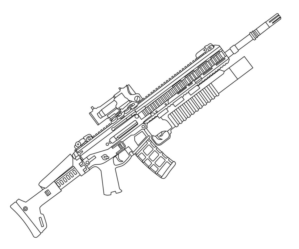 Long-barreled weapon line art vector