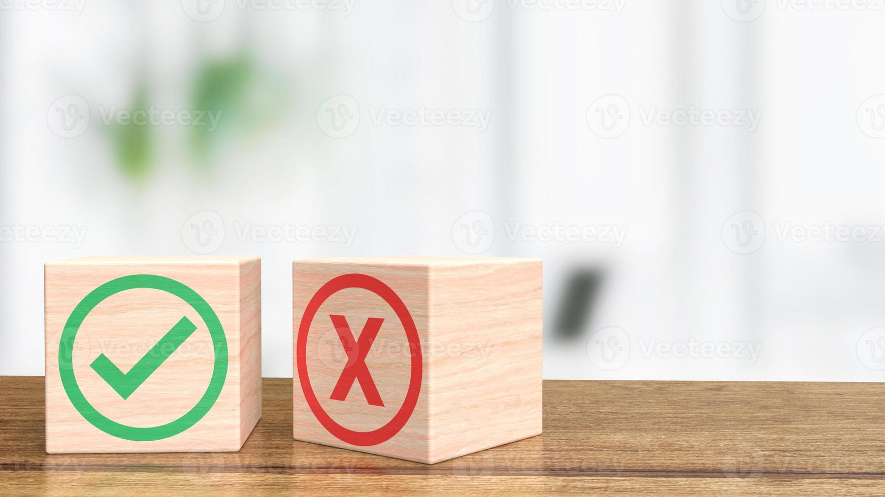 The right and wrong on blank wood cube for business concept 3d rendering photo
