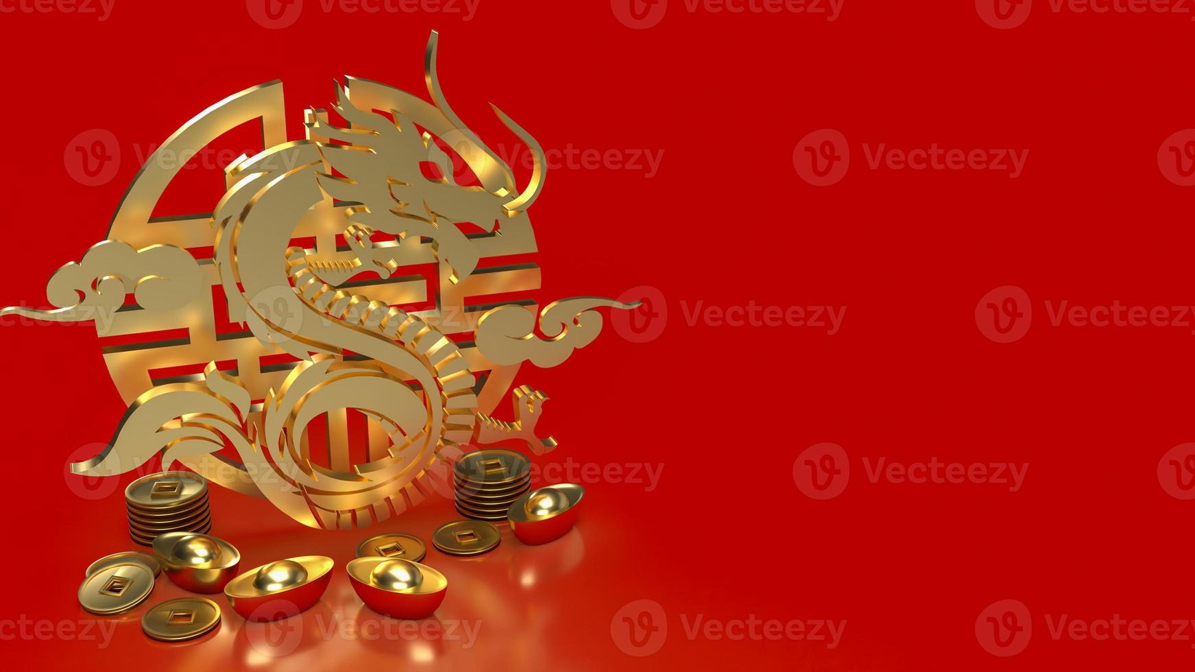 The gold Chinese money and dragon zodiac for 2024 year 3d rendering photo