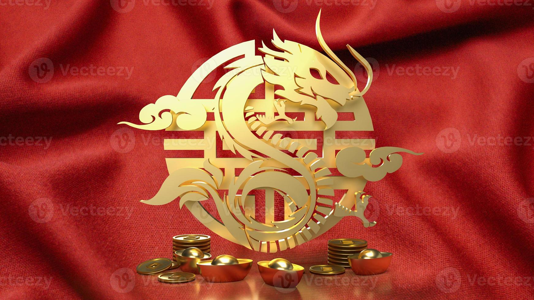 The gold Chinese money and dragon zodiac for 2024 year 3d rendering photo