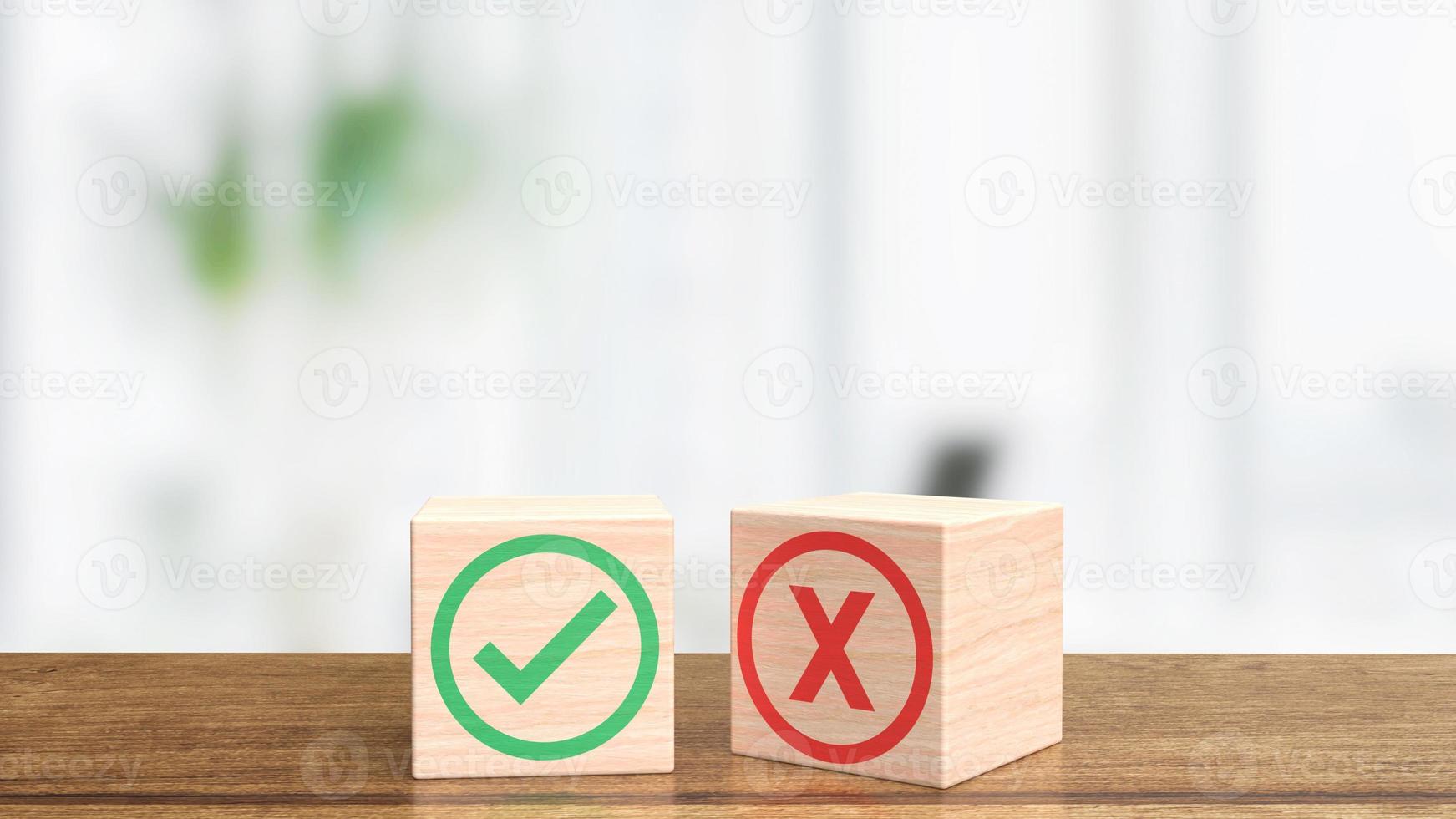 The right and wrong on blank wood cube for business concept 3d rendering photo