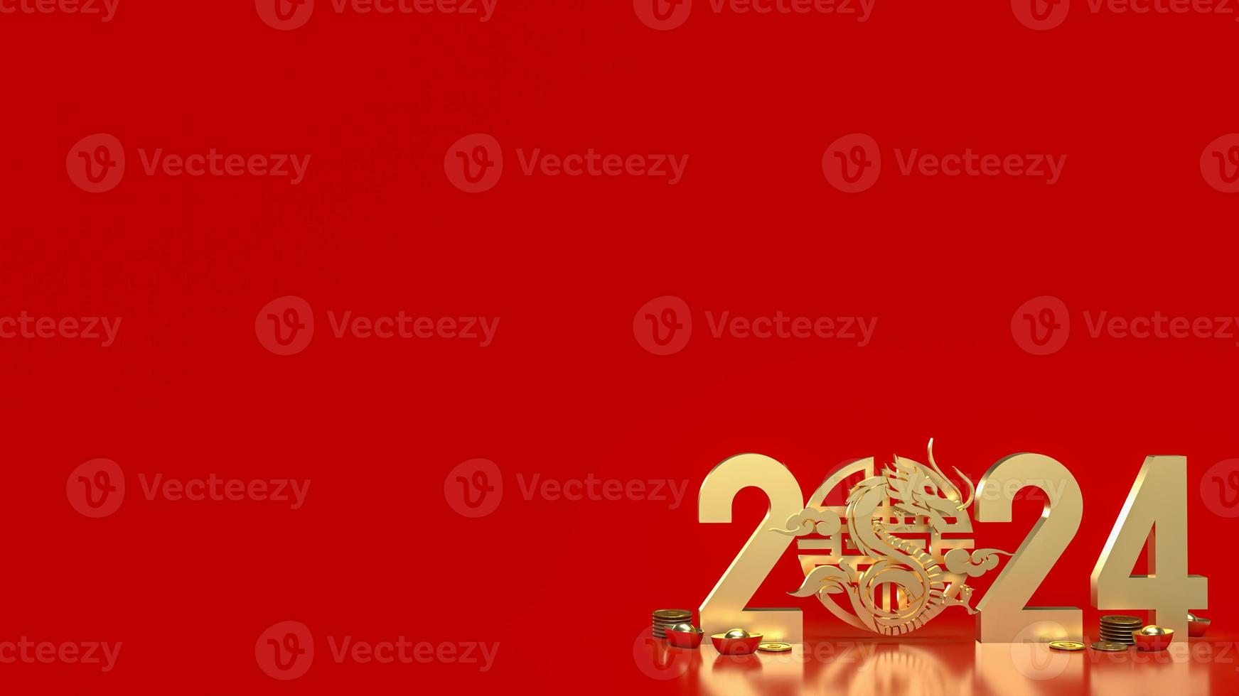 The gold Chinese money and dragon zodiac for 2024 year 3d rendering photo