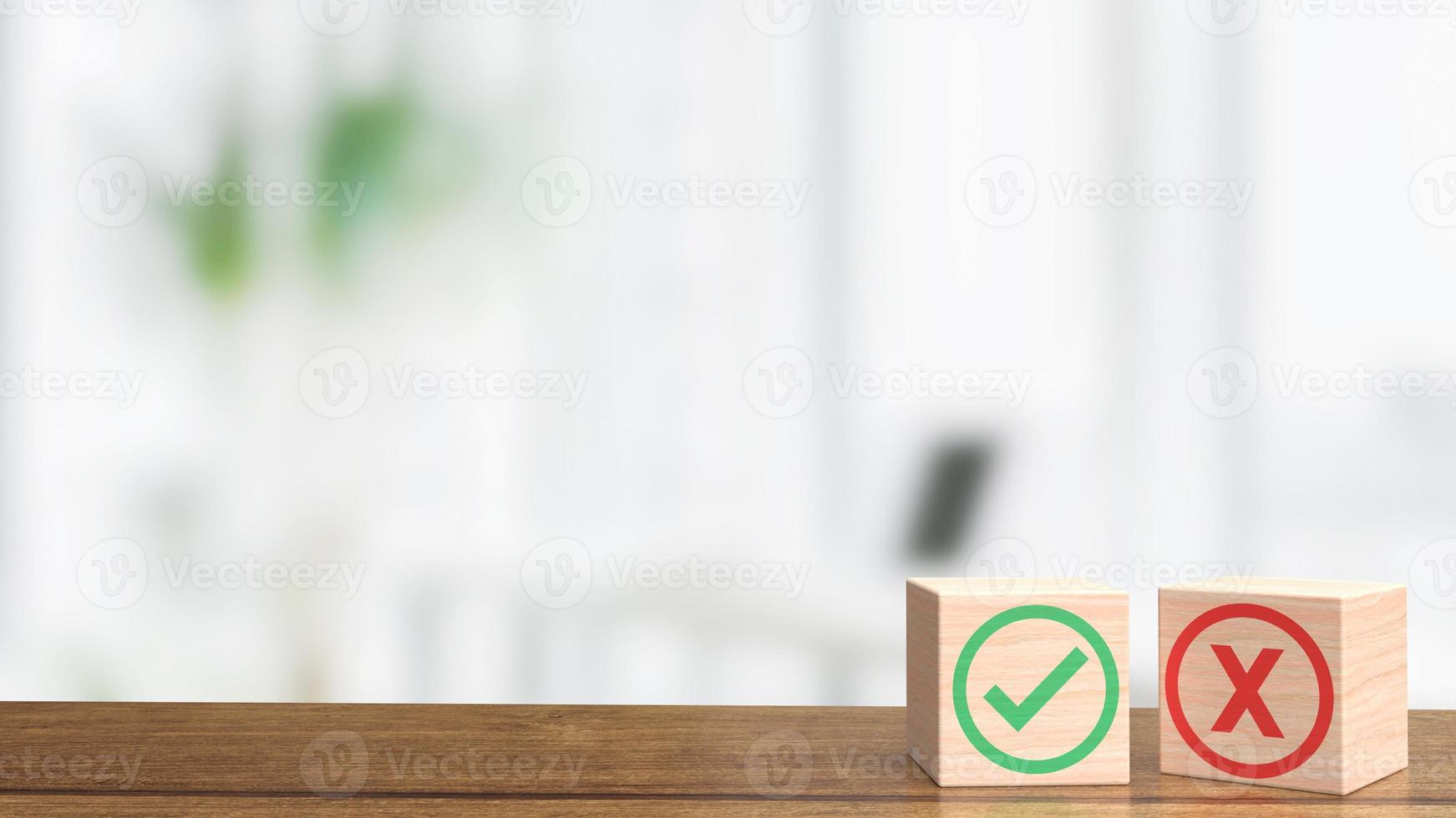 The right and wrong on blank wood cube for business concept 3d rendering photo