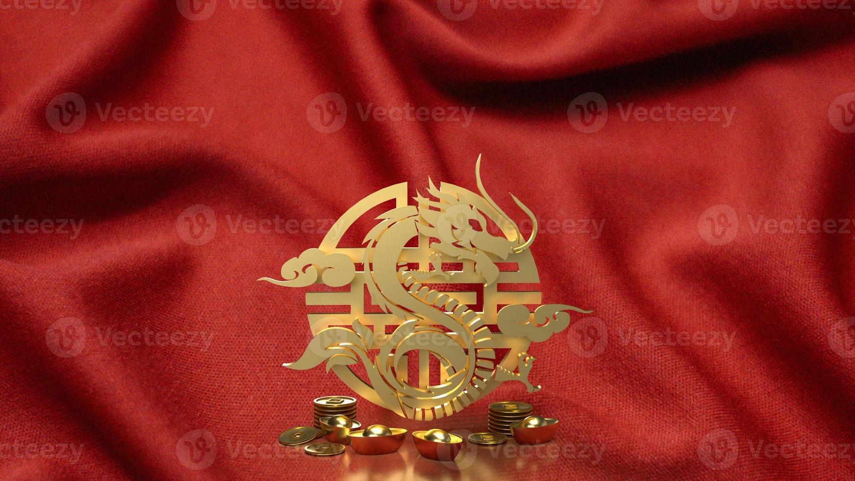 The gold Chinese money and dragon zodiac for 2024 year 3d rendering photo