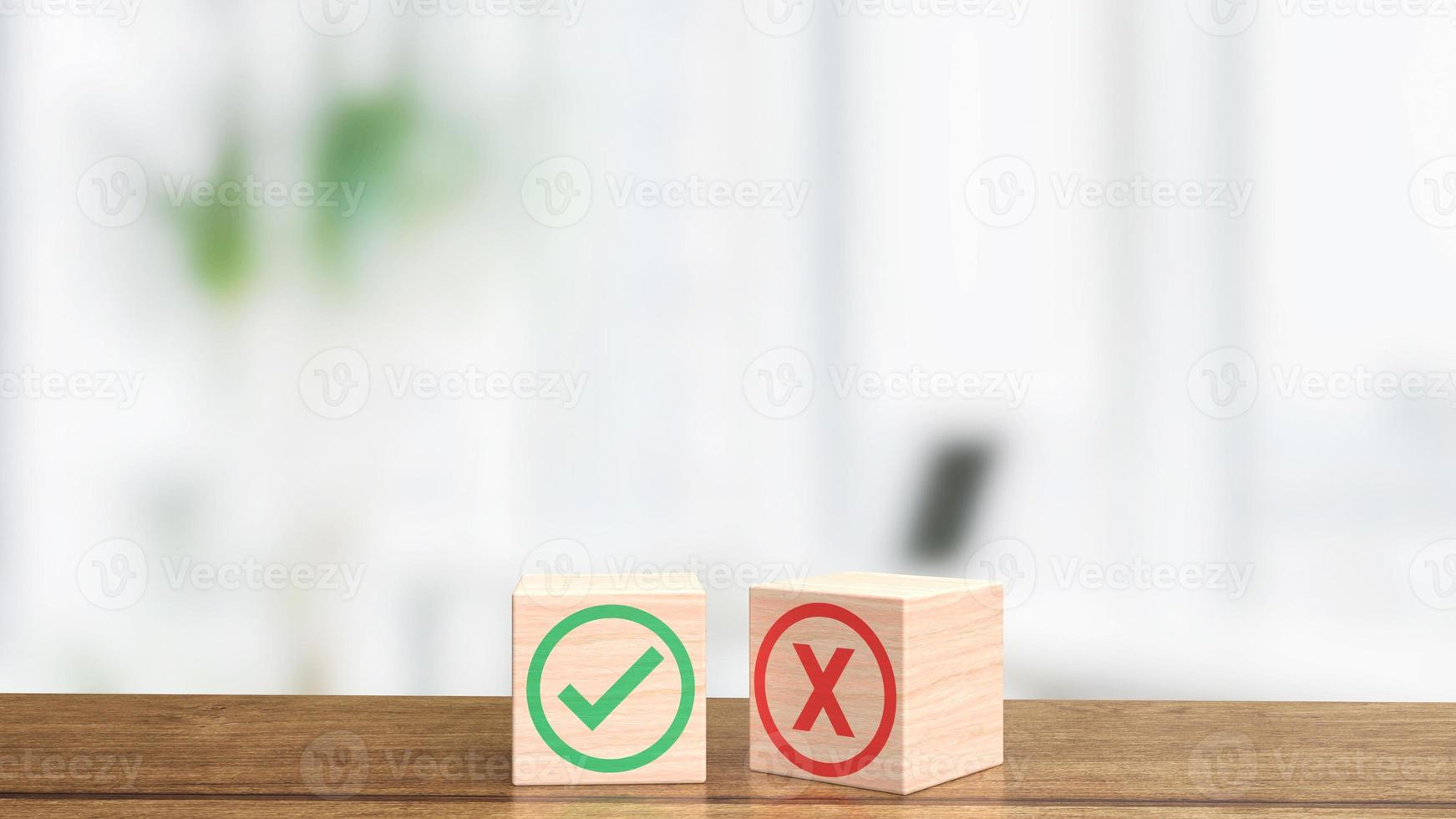 The right and wrong on blank wood cube for business concept 3d rendering photo