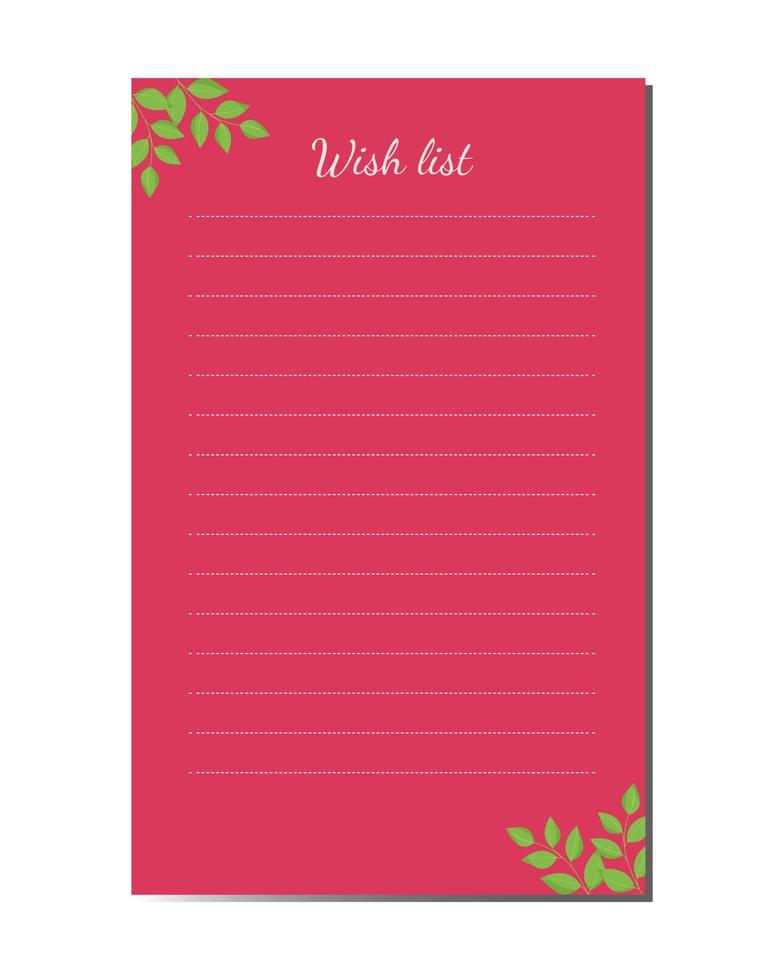 Vector template page personal diary wish list design. Page of a girl's personal diary