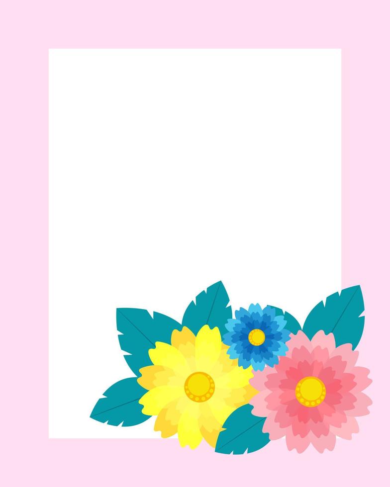 Floral frame decorated with flowers flat style. Vector holiday card template