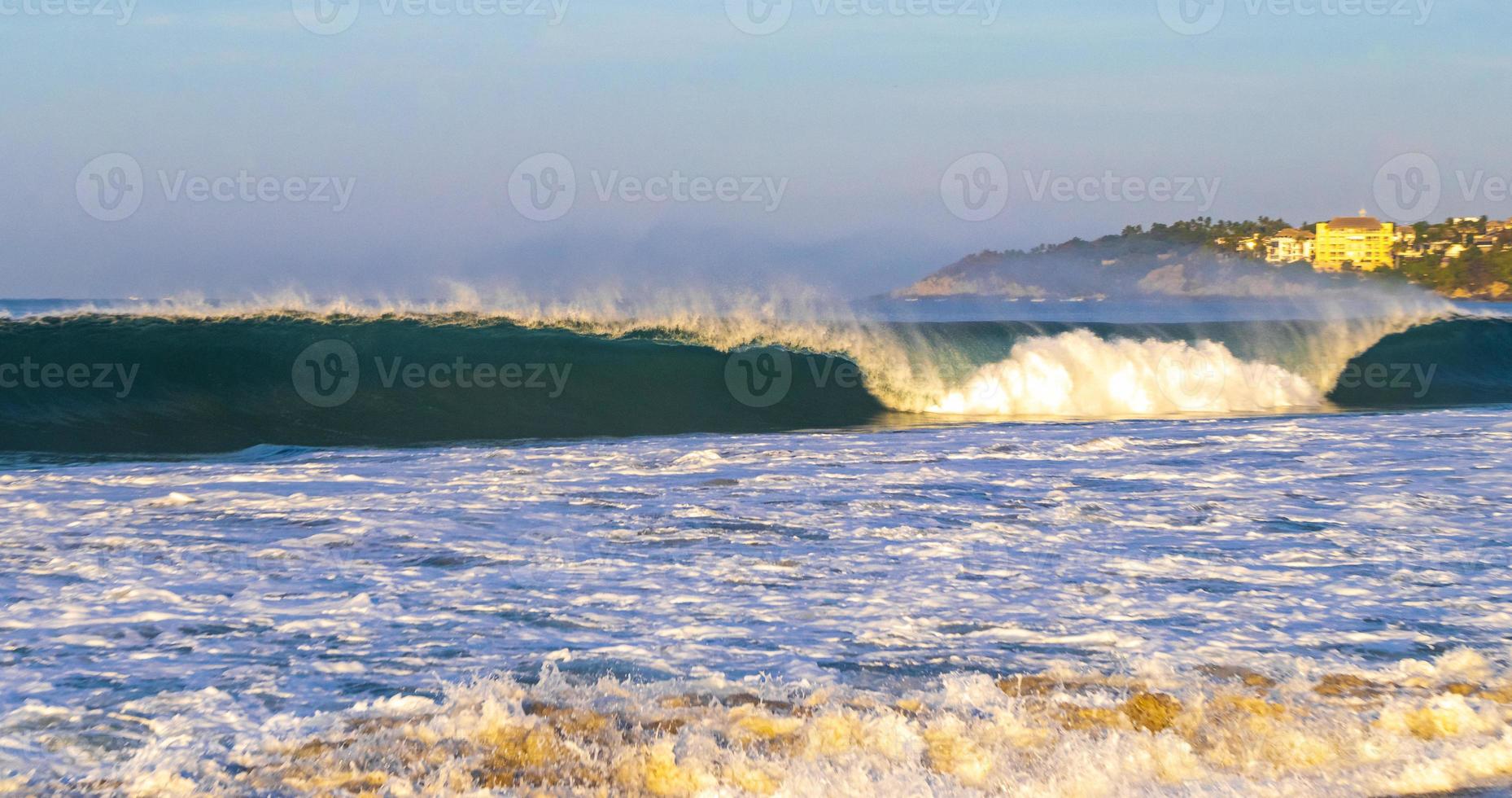 Extremely huge big surfer waves at beach Puerto Escondido Mexico. photo