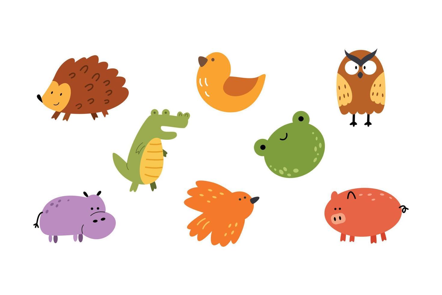 Set of cute animal in naive art style. Collection of various animal in cartoon illustration vector