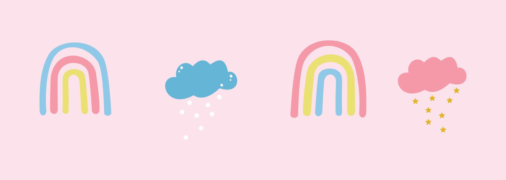 colección de arco iris y nubes en linda ilustración vector