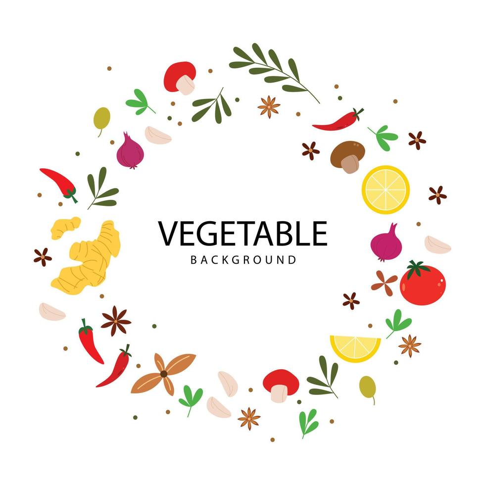 Round vegetable copy space background. Healthy food illustration for frame vector